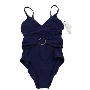 Amoressa‎ Swimsuit Womens 8 Blue Amaya One Piece Crossover Beaded Belt Resort